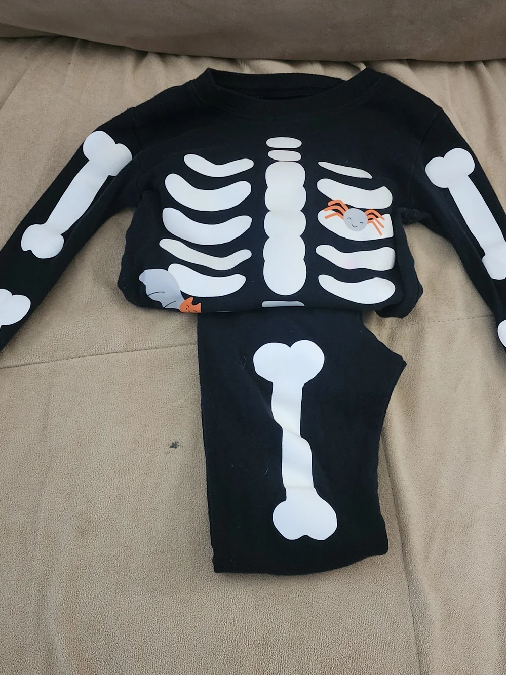 Kids Black Skeleton Pajama Costume Set with Cute Spider